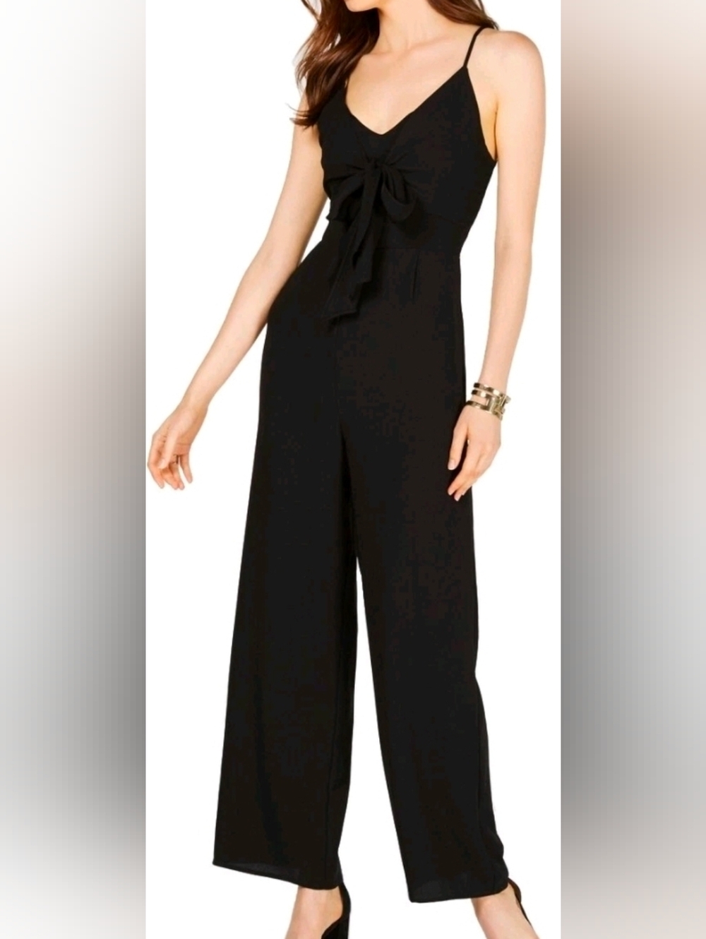 NWT 19 COOPER NEW Women's Black Tie Front Spaghetti Strap V Neck Jumpsuit Small